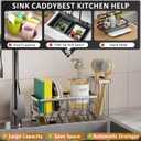 Sponge Holder & Sink Caddy Organizer - Rustproof Kitchen Sink Organizer High Brush Holder - Home Essentials Countertop Storage Organization (Silver)
