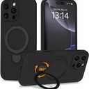 Upgraded 360 Spin for iPhone 15 Pro Max Silicone case with Invisible Stand, Soft Anti-Scratch Microfiber Lining Inside Phone Cover with Kickstand Rotatable for Women and Men, Black