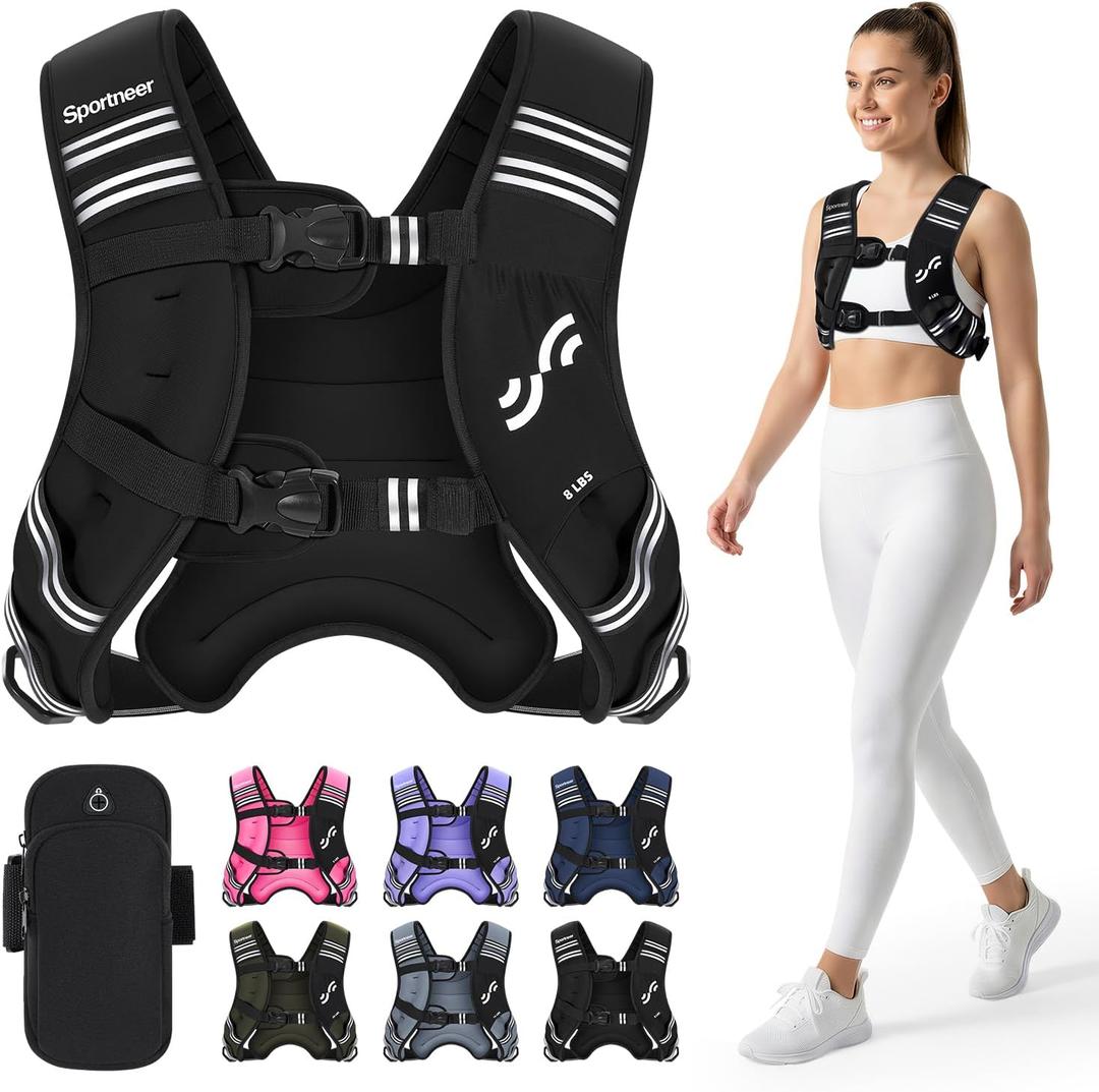Weighted Vest for Men and Women: Sportneer 8lbs Weight Vest with Reflective Stripe Running Vest with Pocket for Workout Strength Training Fitness Muscle Building Weight Loss Weightlifting Black