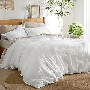 Bedsure Linen Duvet Cover King Size - Linen Cotton Blend Bedding Set, Soft & Cozy, 3 Pieces, 1 Duvet Cover 104x90 Inches and 2 Pillowcases, 
White Color Cooling Bedding, Comforter Sold Separately