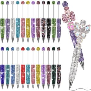 Tondiamo 24 Pcs Rhinestone Beadable Pens Bulk Diamond Glitter Bling Fancy Pen for Beaded Cute Assorted Ballpoint Kit for DIY Office Craft Making Supplies for Teachers Birthday Gift (Rainbow Color)