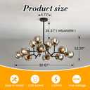 UOFUS 12-Light Glass Globe Sputnik Chandelier Mid-Century Modern Matte Black and Gold Ceiling Light Fixture Vintage Hanging Pendant Light for Bedroom Living Room Kitchen Farmhouse Dining Room
