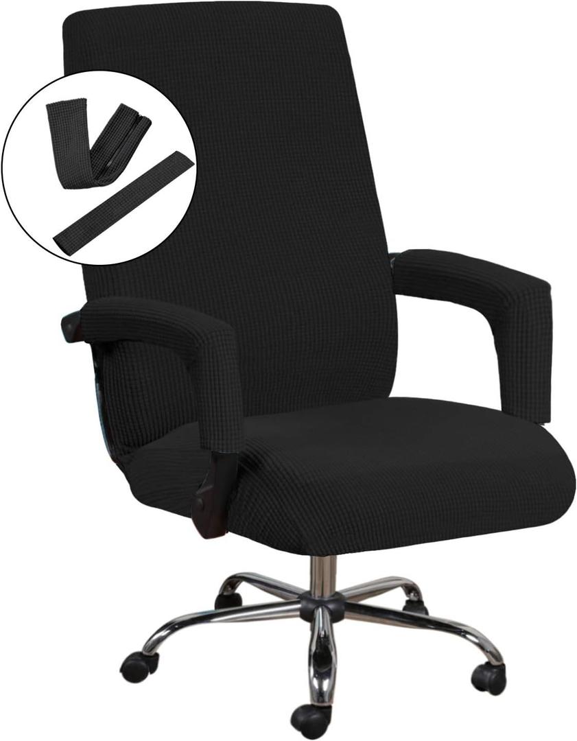 H.VERSAILTEX Home Office Chair Covers Stretchable Computer Desk Chair Covers Mid - High Back Universal Executive Boss Gaming Seat Cover Removable Machine WashableNon Slip Thick Jacquard, Black- Large