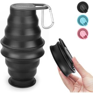 Nefeeko Collapsible Water Bottle,17oz(500ml) Reuseable BPA Free Silicone Foldable Water Bottles for Travel Gym Camping Hiking, Portable Leak Proof Sports Water Bottle with Carabiner (Black)
