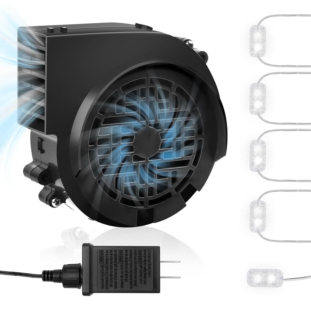 12V 1.2A Inflatable Replacement Motor for 5-9FT Halloween Christmas Inflatables Air Blower Fan with 5 LED Light 1.5A Adapter Outdoor Blow Up Fan Parts Inflatables (White Lights 5 LED, 12V 1.2A)