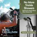 Portable Camping Shower Pump Rechargeable High Pressure Kit with 90 Min Battery, 3.9 Gal Collapsible Bucket, Dual Heads for Shower & Cleaning, Shower Head Holder & Carry Bag Essential Camping Kit