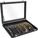 Siveit Premium Necklace Organizer Box - 20 Hooks Jewelry Tray with Transparent Lid - Display Box for Necklaces, Pendants - Suitable for Women and Girls (Black)