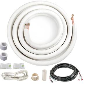 ICOOL 16 Ft. Mini Split Line Set, 1/4" & 1/2" O.D. Twin Copper Pipes, 3/8" Thickened PE Insulated Coil Copper Line for Air Conditioner HVAC Refrigeration and Heating Equipment, with Fittings