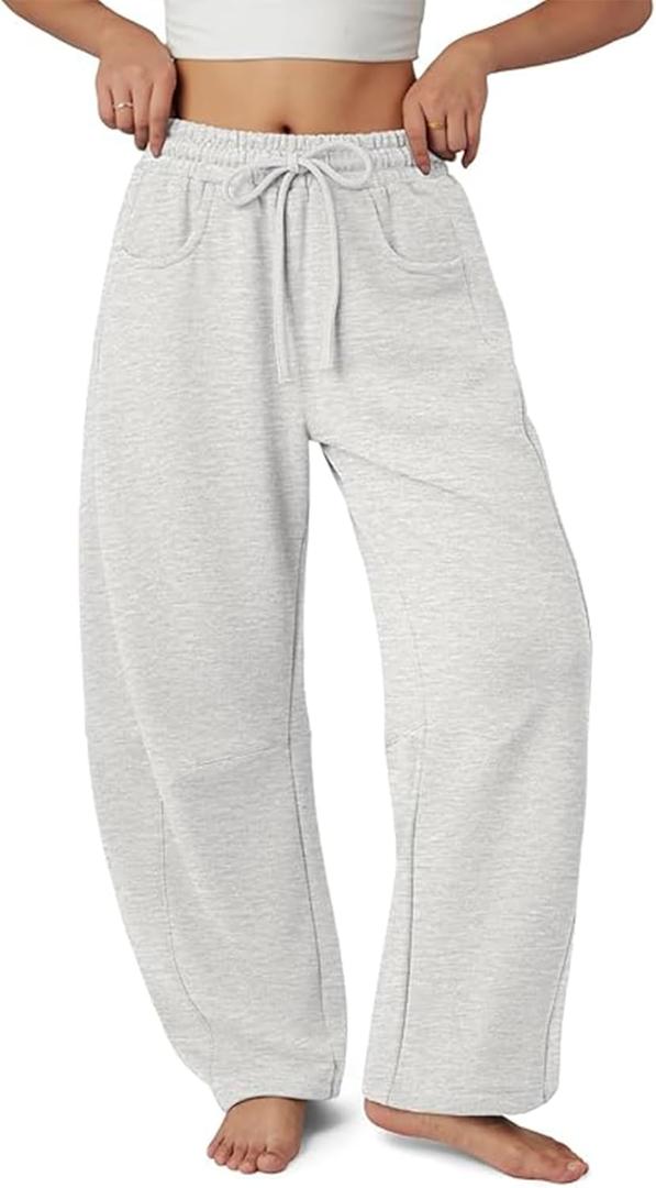 Barrel Sweatpants Women Casual Baggy Elastic Waisted Pants Wide Leg Gym Trousers with Pockets (White, M)