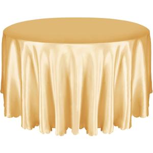 Entisn 1 Pack 90 Inch / 7.5 Ft Round Tablecloth, Light Gold Satin Table Cloth for 30-72 Inch Table, Overlay Bright Silky Satin Table Cover, Wrinkle Resistant Table Decoration for Wedding Banquet Party