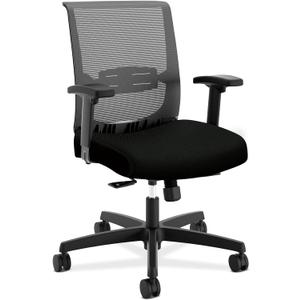 HON Convergence Ergonomic Office Chair with Mesh Seat - Home Desk Chairs with Adjustable Arms, Lumbar Support, Rolling Swivel Wheels, Comfortable Synchro-Tilt Recline - Black (Fabric Seat)