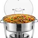 Chafing Dish for Buffet Set, by Kook, Catering Food Warmers, Round Dishes, Warmer Tray, Stainless Steel with Glass Cover and Holder, for Parties, Dinners, 4.5 Qt (1 Pack)