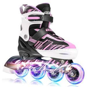 ECOO Adjustable Inline Skates Boys and Girls with Light up Wheels，Roller Skates for Kids Ages 4-12, Teen Skates for Beginner Outdoor and Indoor (Pink, Large-Youth（3-6 US）)Size 3Y-8Y