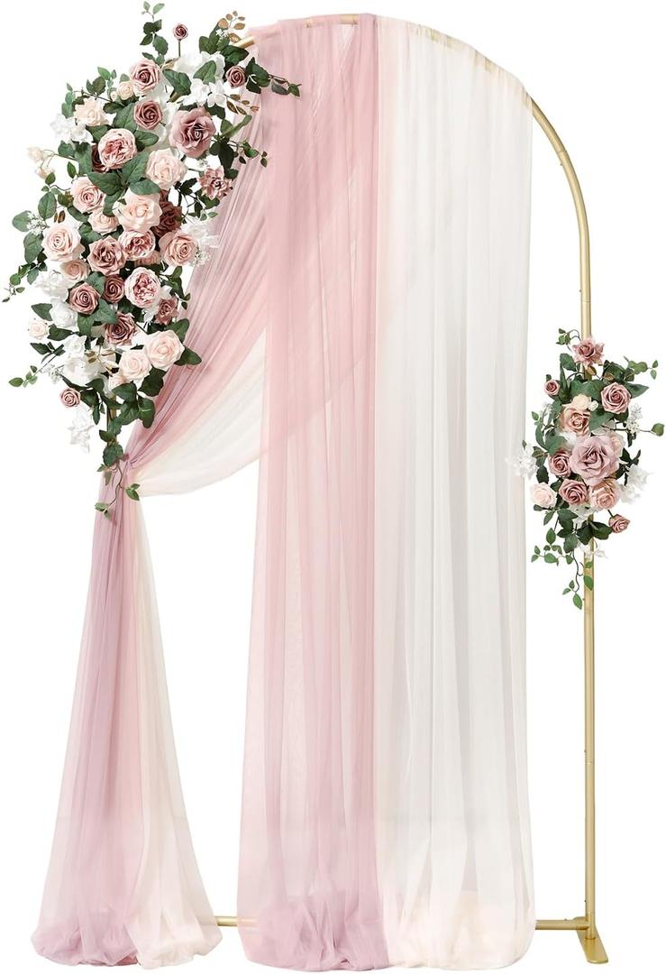 Ling's Moment Wedding Arch Backdrop Stand with Flowers - 7.2FT Metal Arch Frame with Drapes for Ceremony Decor - Artificial Floral Birthday Party, Bridal Shower, Outdoor Garden, Pink Dusty Rose, Gold
