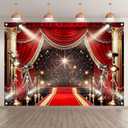 7x5ft Red Carpet Backdrop Glitter Spotlight Fashion Show Movie Night Stars Photography Background Graduation Wedding Birthday Party Decorations Photo Banner Props