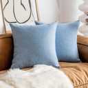 Home Brilliant Euro Sham Pillow Covers 24 x 24 Linen Decorative Throw Pillows for Couch Garden Patio Outdoor, Set of 2, Light Blue, 24x24 inches, 60cm