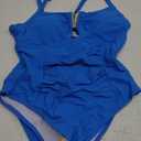 AI'MAGE Women's Tummy Control Swimsuits Ruched Slimming One Piece Bathing Suit V Neck Swimsuit, Blue, M