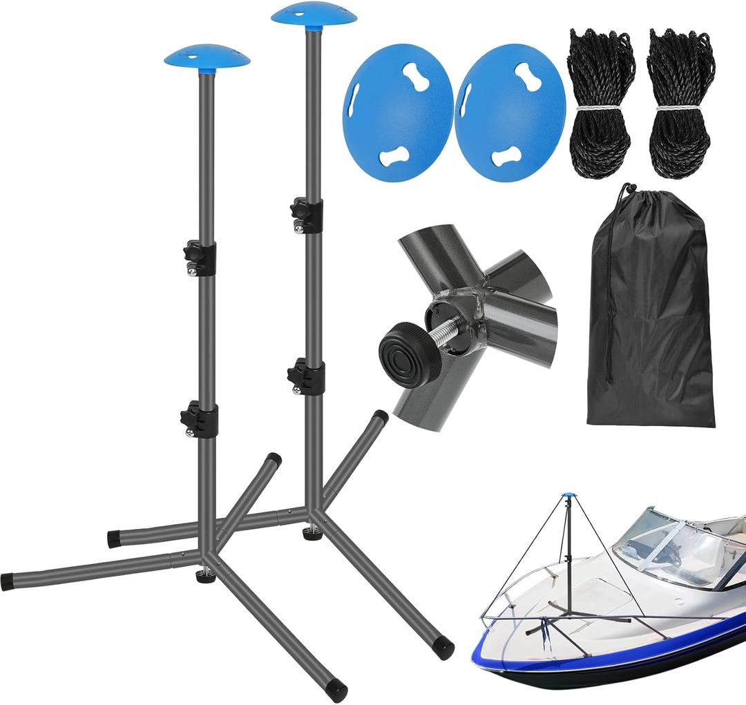 Windproof Boat Cover Support Pole System 1/2 Pcs with Adjustable Heights & Tripod Base, Telescoping Steel Furniture Cover Support Poles 22"-49" with Rope & Storage Bag (2 PCS)