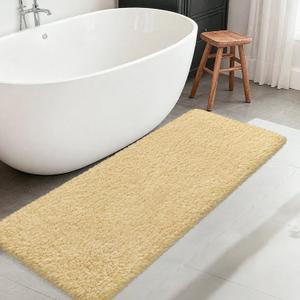 Bathroom Runner Rug 60"x24", Non Slip Fluffy Long Bath Mat, Soft Shaggy Absorbent Microfiber Bath Rugs, Machine Washable Bath Mats for Bathroom Floor, Tub and Shower, Light Yellow