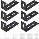 6pcs Adjustable Slotted L Brackets, 4-5/7" x 2-1/3" Black L Shaped Bracket with 3 Slots Holes, 90 Degree Joint Right Angle Corner Brace for Fixing Wood Furniture (4-5/7" x 2-1/3")