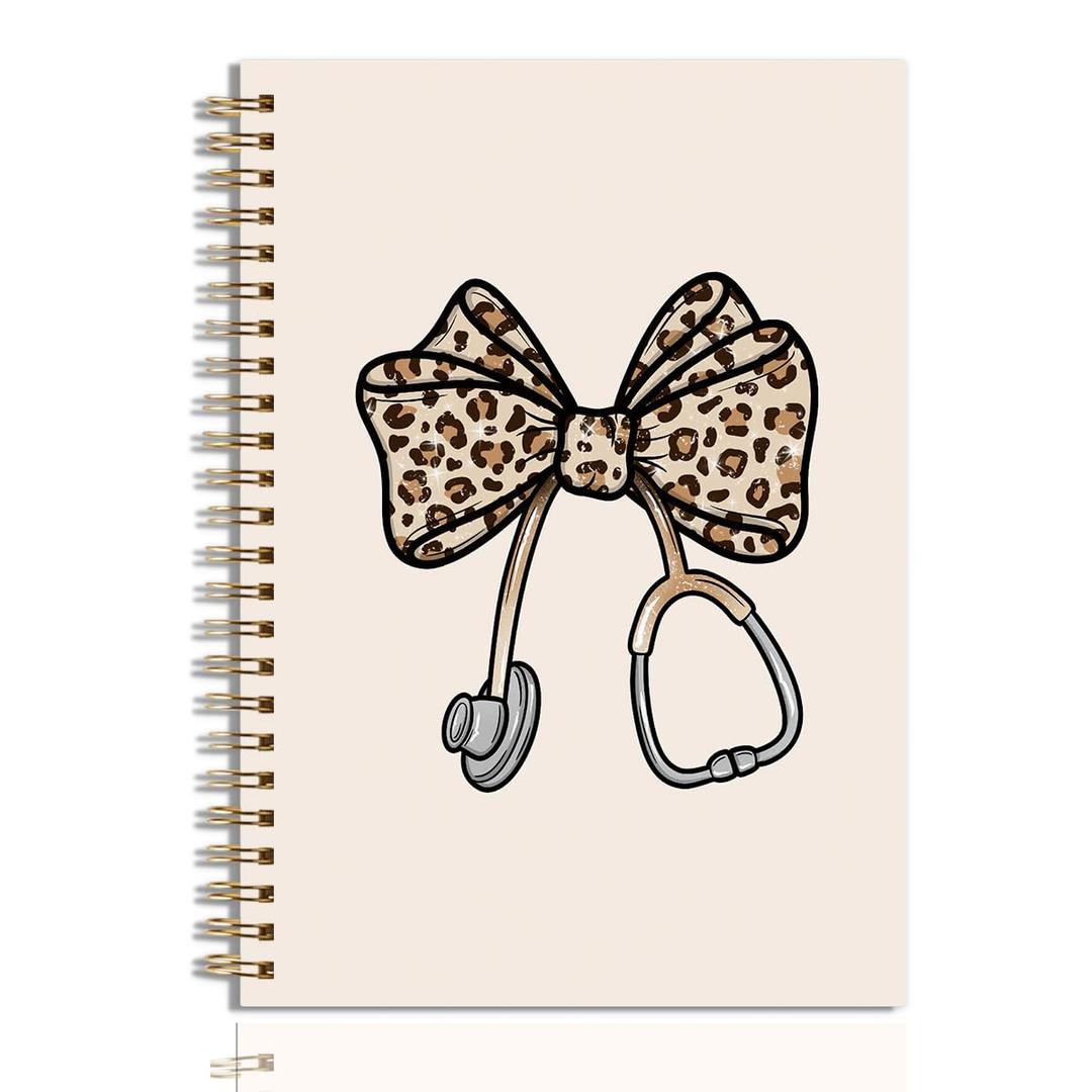 Zopedia Graduation Gifts for Nurse Leopard Bow Coquette Hardcover Notebook Spiral Journal for Women 160 Pages