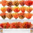 100 Bundle Fall Artificial Flowers Bulk for Outdoor UV Resistant
15 Styles Autumn Orange Faux Flowers, Realistic Silk Mum Petals, Fall Fake Plant for Garden, Porch, Yard, Window Box Decor