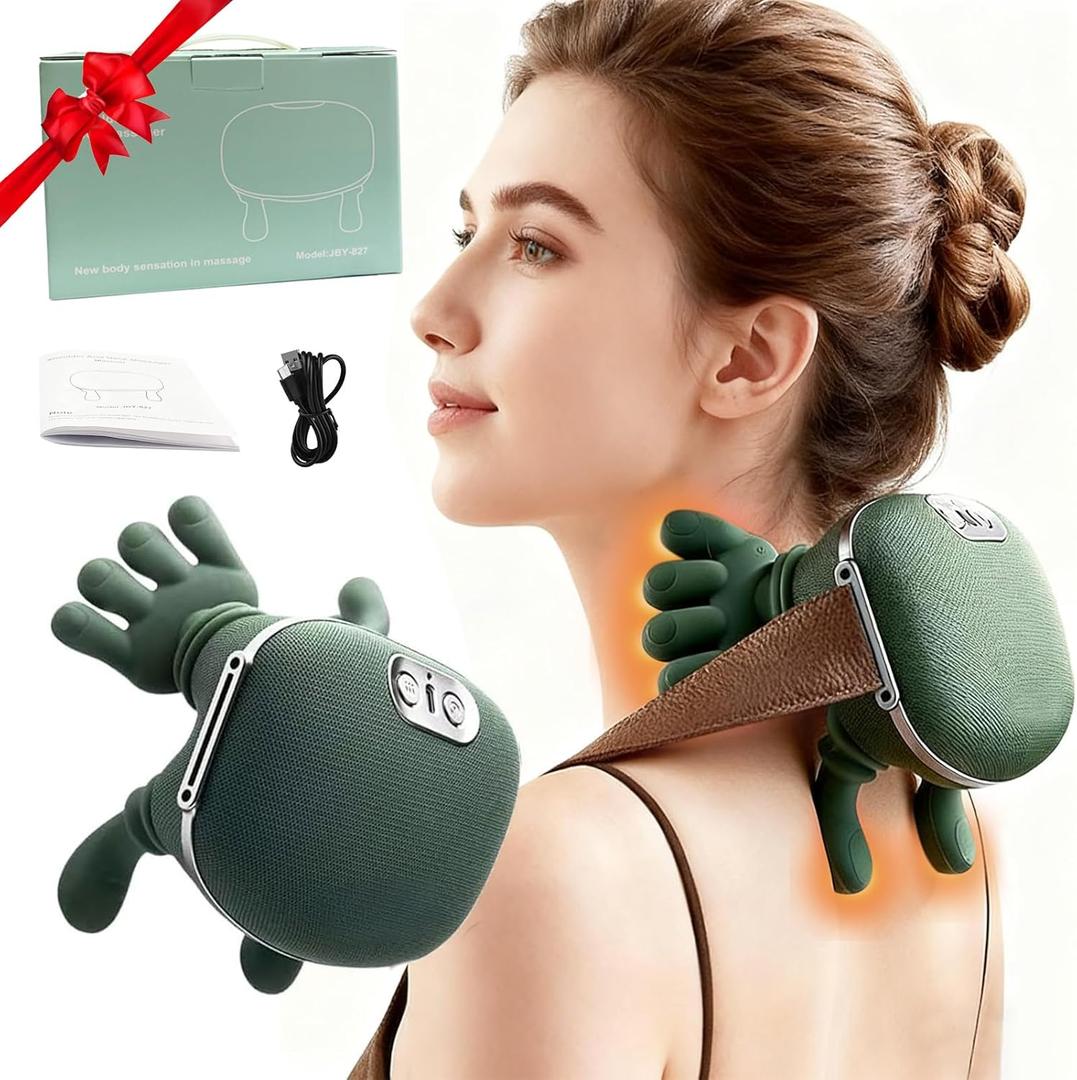 Siasoo Heated Neck Massager-Wireless Portable Shiatsu Neck and Shoulder Deep Tissue 4D Kneading Massage Pillow, Simulated Human Hand Design for Muscle Relax Massager New Years Eve Valentine's Day Gift