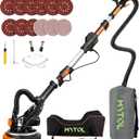 Electric Drywall Sander with Vacuum Dust Collection, Variable Speed, LED Light, Foldable Handle, Sanding Discs & Grids (Orange)