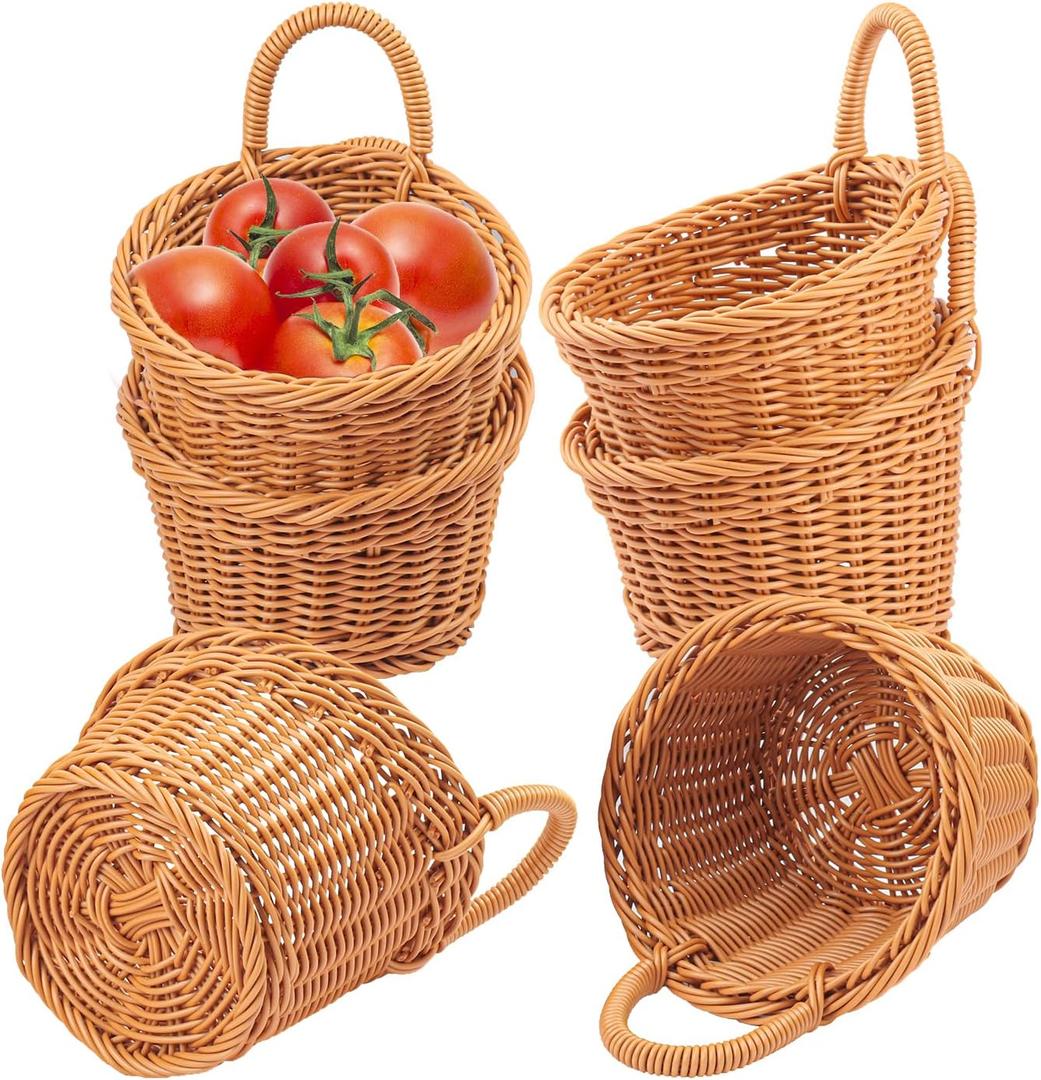 3 Pack 6.3 x 5 inch Woven Hanging Fruit Basket, Wall Hanging Wicker Baskets, Wall fruit Wicker Basket for Kitchen, Planter, Vegetable & Fruit, Boho Home Decor