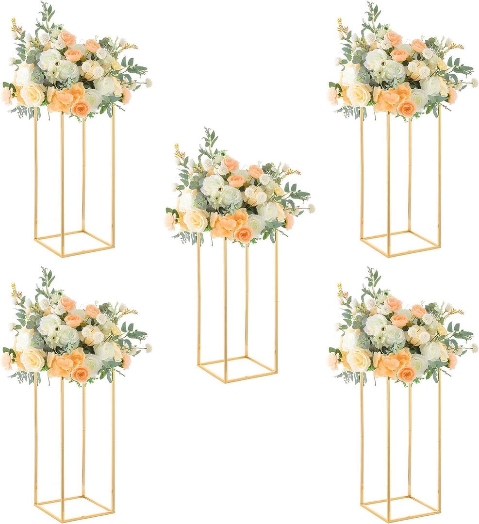 23.6inch Wedding Centerpieces for Tables,5pcs Gold Centerpieces,Tall Column Geometric Floral Vase for Birthday Party Event Table Decoration (23.5inch 5pcs)