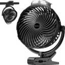 10000mAh Clip on Fan, 8-Inch Golf Cart Fan Rechargeable with LED Light, 9 Speeds Strong Airflow, Ultra Quiet, 30Hrs Runtime, 360 Rotation, Cooling for Bed Camping Office Desk Dorm, Black