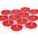 Tea Light Candles Colored Unscented Metallic Tin Cups Set of 36 Made in USA (Red)