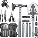 ZENHOSIT Multifunctional Folding Tactical Shovel Hatchet Combo - With Axe, Flashlight, Extension Handles - For Camping, Cycling, Hiking - 19.3-40.9 Inches