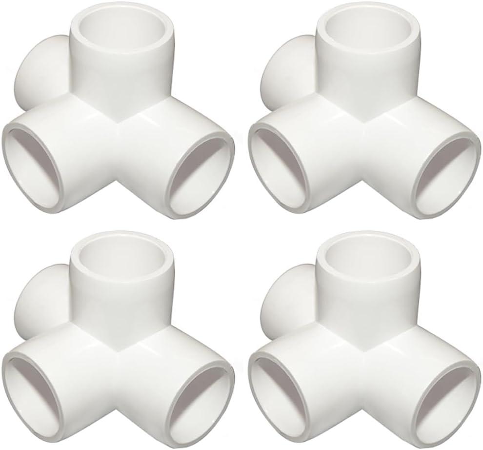2 Inch Tee PVC Fitting 4 Way Elbow Connector, Furniture Grade 90 Degree Elbow Side Outlet, PVC Corner Fittings for Building Furniture Greenhouse Shed Pipe Fittings Tent Connection (Pack of 4) (White)