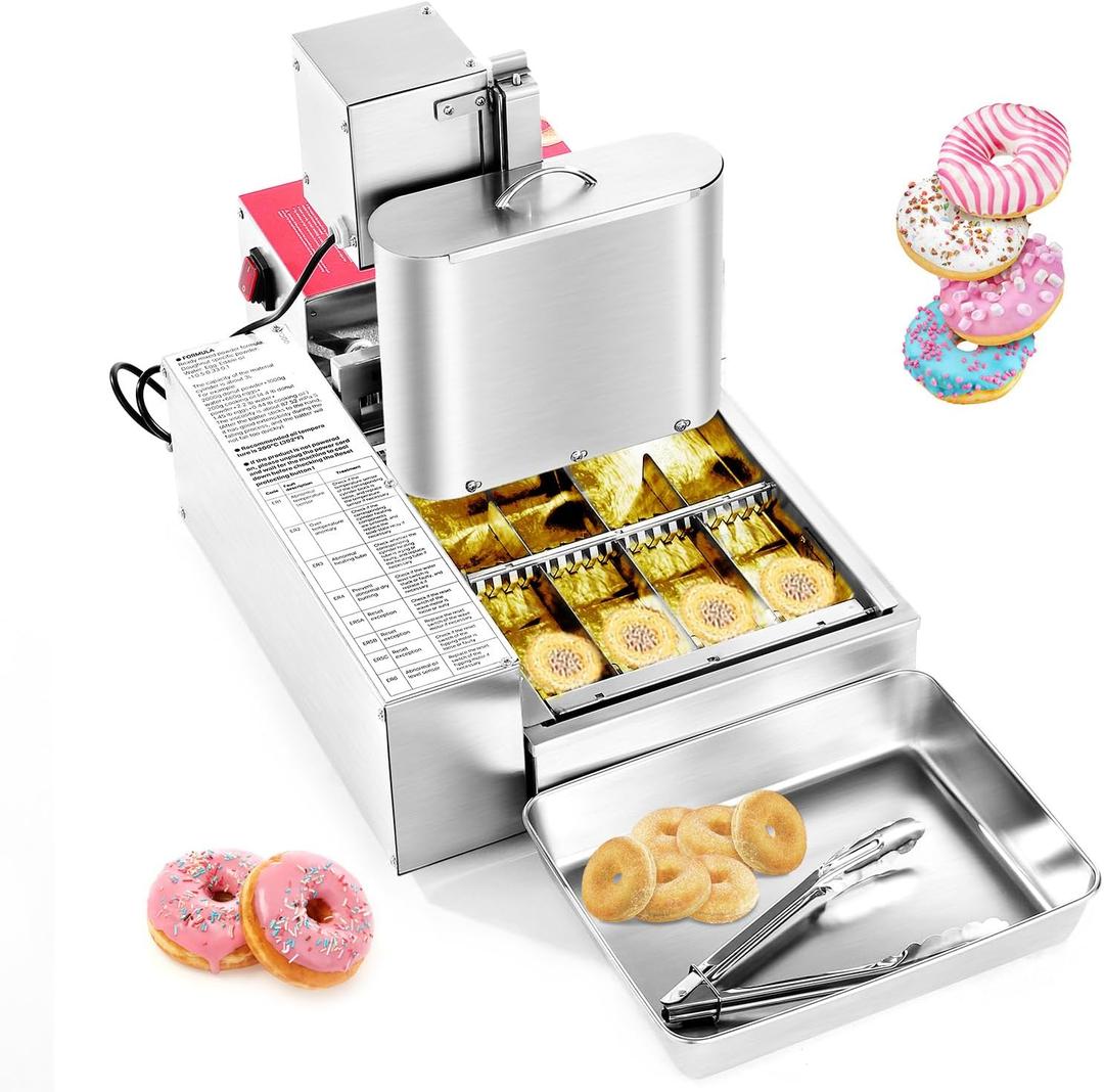 VEVOR Commercial Automatic Donuts Machine, 4 Rows Donuts Making Equipment, 240 pcs/hour Electric High Power Doughnut Maker, Stainless Steel Frying Auto Fryer, with Intelligent Control (21.85 x 15 x 14.5 in)