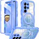 for Galaxy S26 Ultra Case, [Cute Wavy] [Magnetic Stand][Fit for MagSafe][Glitter Card][Built-in 9H+ Screen Protector] Military-Grade Drop Proof Shiny Cover for Samsung Galaxy S26 Ultra,Blue