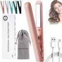 Mini Dual Purpose Curling Iron, 2-in-1 Portable Curling Wand and Flat Iron, Ceramic Mini Hair Curler for Travel, Quick Heat Up, Perfect for Short to Medium Hair (Pink)