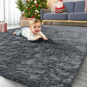 OLANLY 4x8 Area Rugs for Living Room Bedroom, Machine Washable Soft Fluffy Shaggy Bedside Rug, Indoor Floor Carpet for Kids Girls and Boys, Dorms, Nursery Rooms, Home Decor Aesthetic, Grey