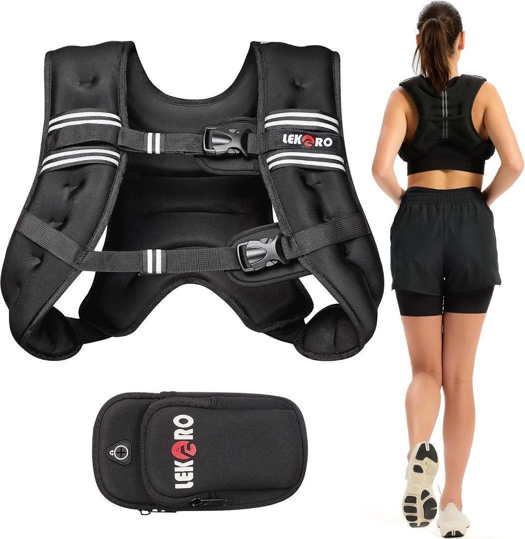 Weighted Vest for Men Women, No-Bounce 6LB 8LB 12LB 16LB 20LB 25LB 30LB Weights Vest with Adjustable Buckles & Reflective Stripes | Weight Vest for Walking Running Hiking Workout