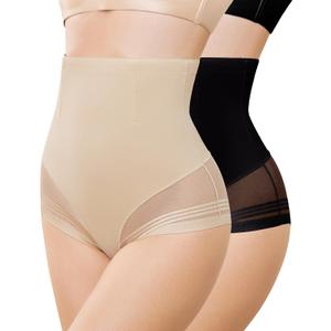 Shapewear Tummy Control Underwear - High Waisted Shapewear Panties Compression Body Shaping Briefs Girdle Panty (Small, Black+nude)