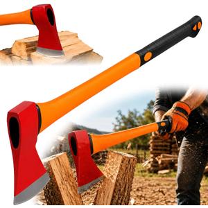 Felling Axe 4.5 lbs, 33.5" Chopping Hatchet with Shock Absorbing Fiberglass Handle, Heavy Duty Splitting Axe for Log Cutting, Firewood, Gardening Tool