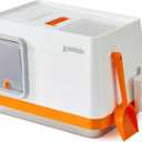 Stainless Steel Cat Litter Box, Extra Large Covered Litter Box with Lid, Scoop, Odor Control Filter, XL Side/Top Entry Enclosed Cat Boxes for Big Kitty