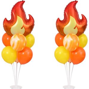 Fire Balloon Party Decorations,Fire Balloon Stand Kit 2 Sets on Table,2 Fire Foil Balloons with Orange Yellow Latex Balloons for Birthday Baby Shower Party Decorations