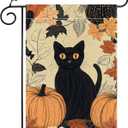 Fall Black Cat Pumpkin Garden Flag Double Sided 12x18 Outdoor Decor