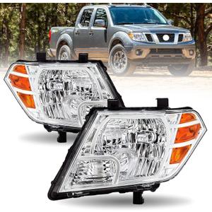 Headlight Compatible with 2009-2021 Nissan Frontier S SV PRO-4X SL SE LE,Chrome Housing Halogen Headlamp Replacement Driver & Passenger Side 26060-ZL40B 26010-ZL40B NI2502188 NI2503188 W/O Bulbs