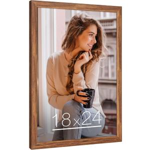 18x24 Wood Frame Brown, Rustic Natural Woodgrain 24x18in Poster Picture Frame, Distressed Brown 18 x 24inch Gallery Wall Photo Frame with HD Plexiglass, Horizontal Vertical Wall Mounting Display 1pcs