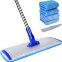18" Professional Microfiber Mop Floor Cleaning System, Flat Mop with Stainless Steel Handle, 4 Reusable Washable Mop Pads, Wet and Dust Mopping for Hardwood, Vinyl, Laminate, Tile Cleaning (Blue)