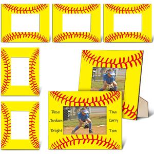 GlikCeil 6 Pcs 8'' x 10'' Softball Picture Frame Wooden Senior Night Photo Frames Gifts Sport Pattern Decor for Tabletop Display Home Hotel Office Decoration, Fits Display 4'' x 6'' Photos