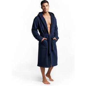 DudeRobe Men's Robe Hooded TERRY Bath Robe for Men with Pockets | Soft, Comfy Mens Bathrobe from Shark Tank, L/XL Navy Blue