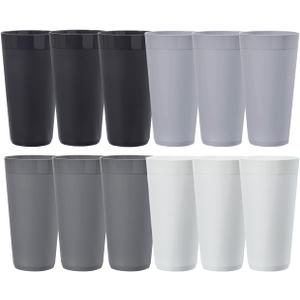 US Acrylic Newport 32 ounce Unbreakable Plastic Stackable Iced-Tea Tumblers in Grey Stone | Set of 12 Drinking Cups | Reusable, BPA-free, Made in the USA, Top-rack Dishwasher and Microwave Safe